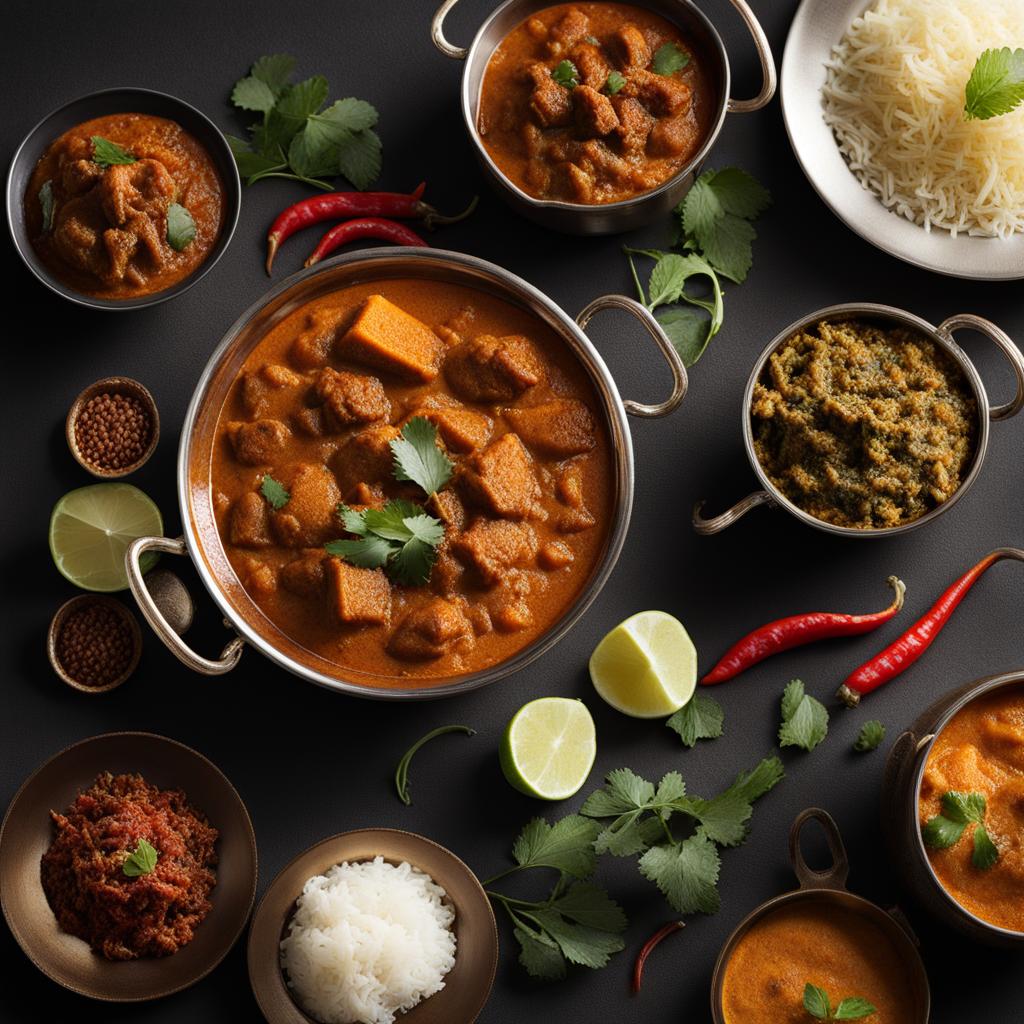 indian curry carnival - a diverse selection of curries featuring fragrant spices and tender meats. 