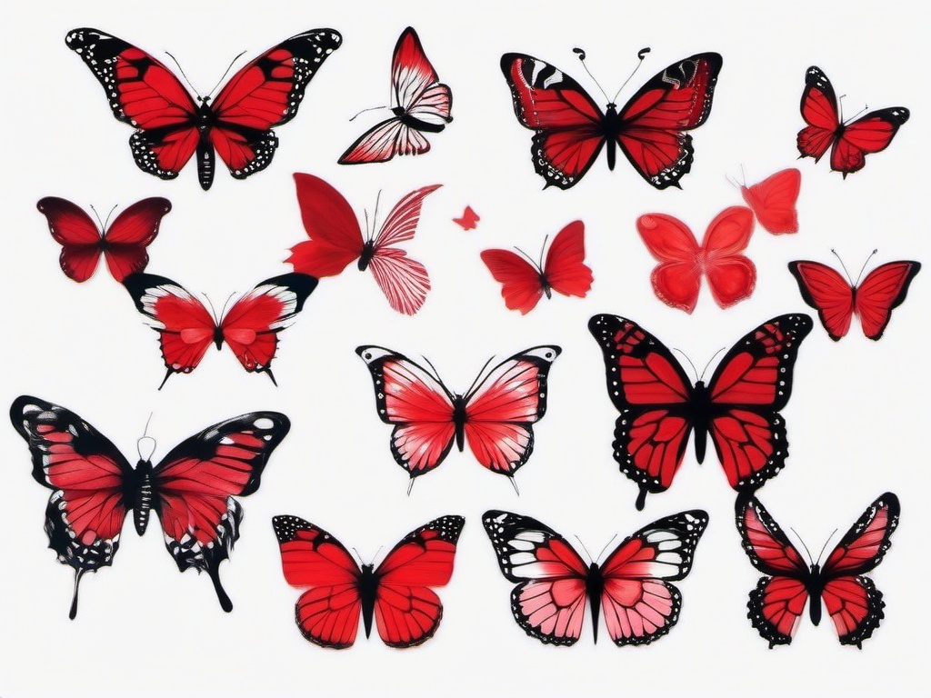 red butterflies tattoo  simple color tattoo,white background,minimal