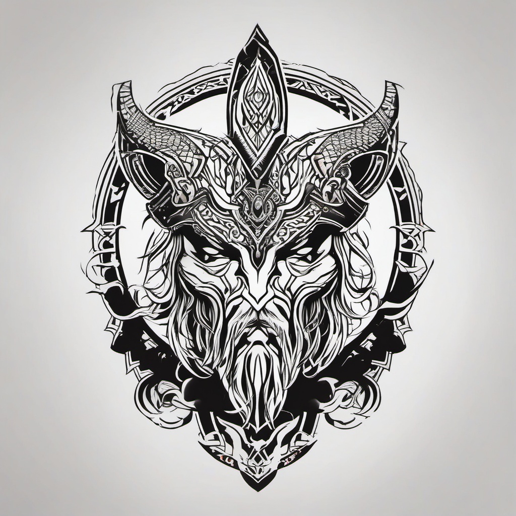 God of War Ragnarok Tattoo - A tattoo inspired by the 'Ragnarok' theme in 'God of War.'  simple color tattoo design,white background