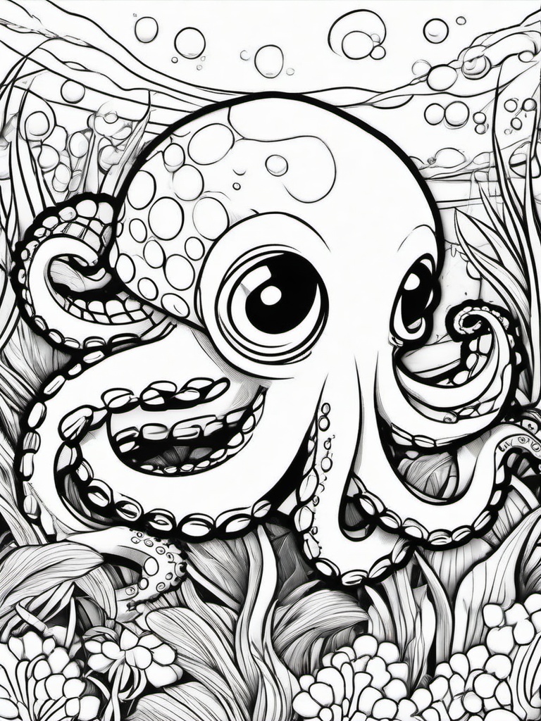 Octopus Coloring Pages - Octopus and clownfish sharing an adventure  simple coloring pages