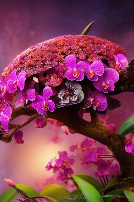 extremely psychedelic animal made of orchid and cherry blossom tree and mushroom, LSD, diffuse lighting, fantasy, intricate, elegant, highly detailed, lifelike, photorealistic, digital painting, artstation, illustration, concept art, smooth, sharp focus, art by John Collier and Albert Aublet and Krenz Cushart and Artem Demura and Alphonse Mucha