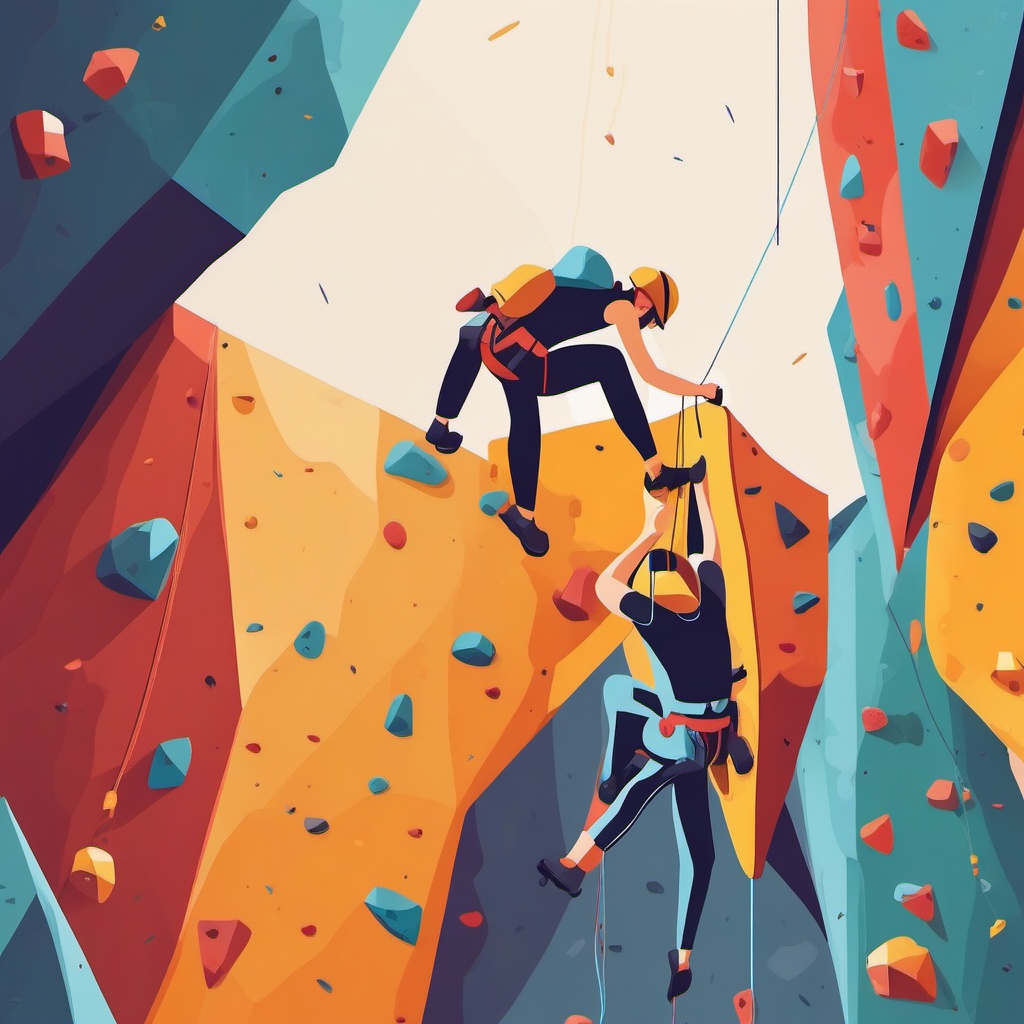 Rock Climbing Wall Clipart - Climbers scaling a climbing wall.  color vector clipart, minimal style