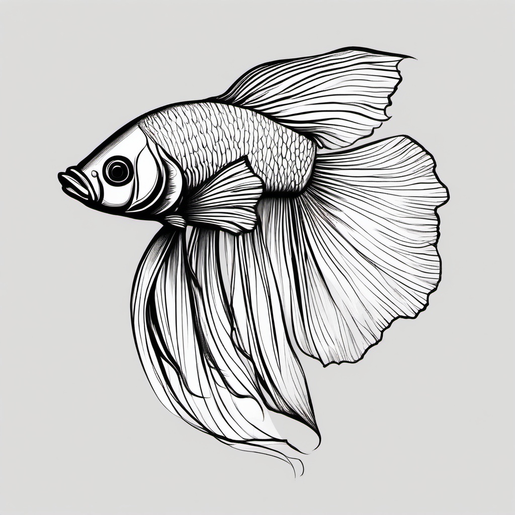 drawing of betta fish  minimal rough sketch scribbles,doodles,black and white