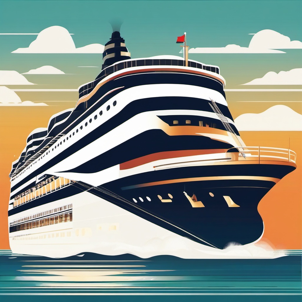 Cruise Ship Clipart - A grand cruise ship setting sail.  color vector clipart, minimal style