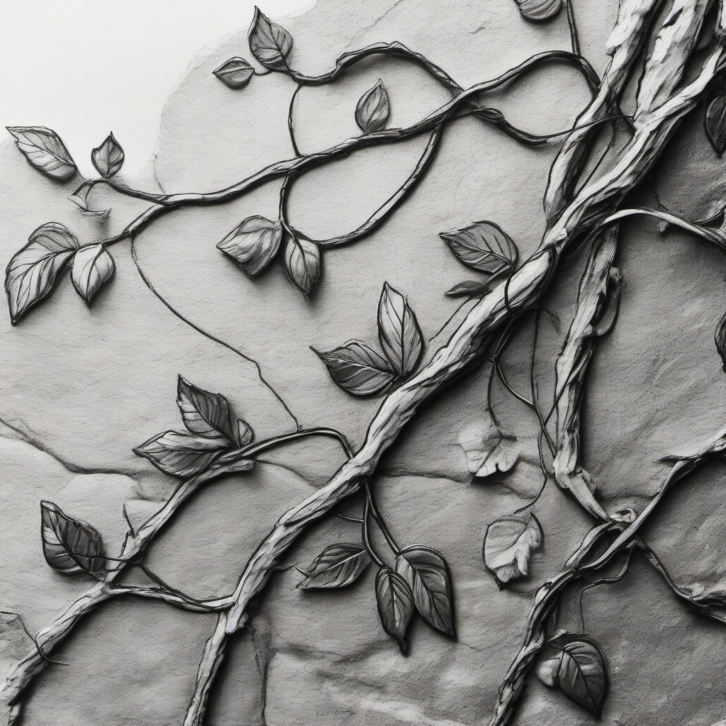 drawing of a vine on a stone wall  minimal rough sketch scribbles,doodles,black and white