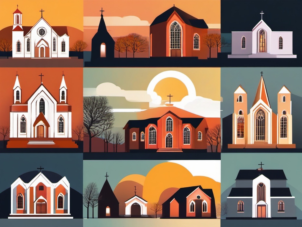 Church clipart - church building during sunset  color,minimalist,vector clipart