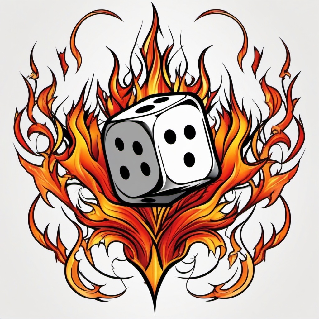 dice flames tattoo  simple color tattoo,white background