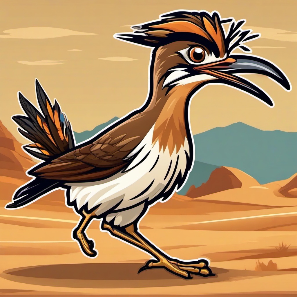 Roadrunner cartoon - fast-running desert bird  cartoon sticker style