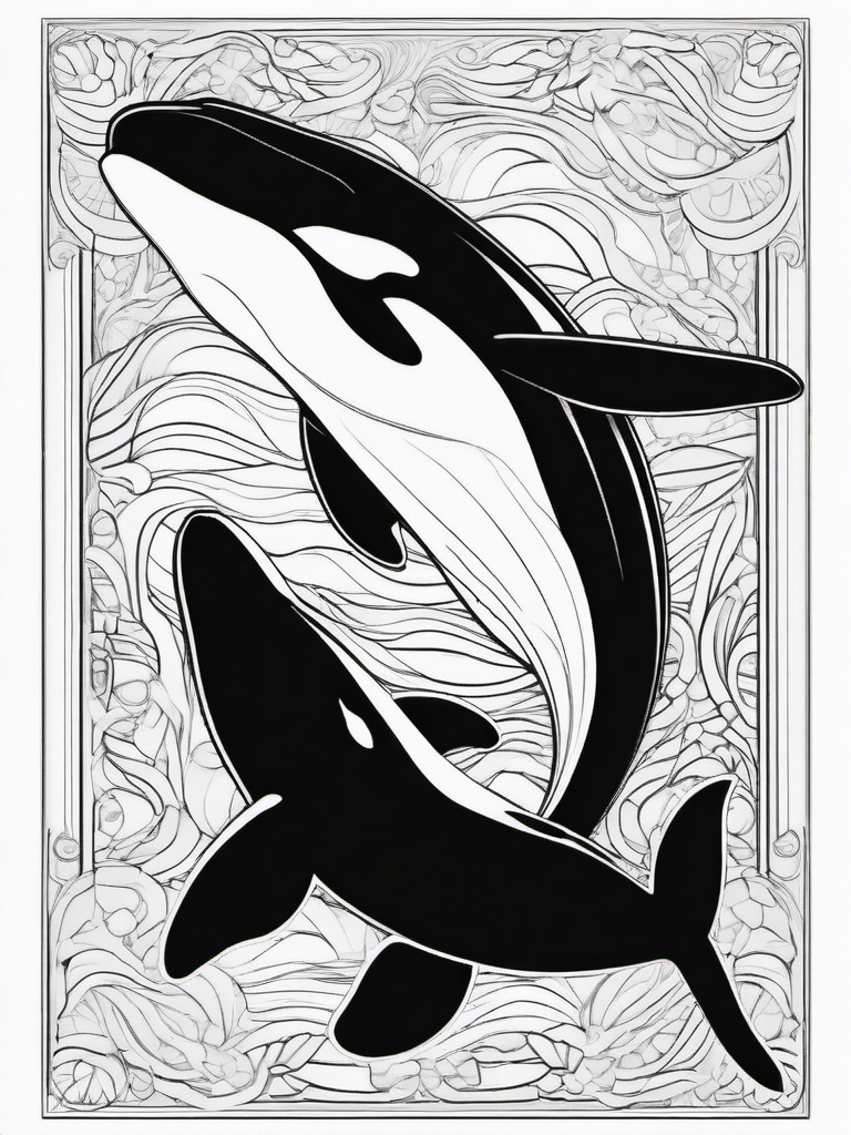 Orca Coloring Page - Black and White Whale  black outline printable coloring page