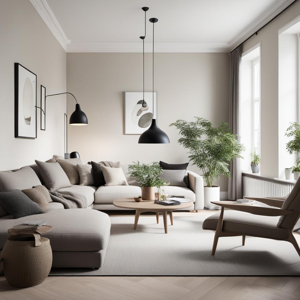 scandinavian living room with clean lines and a neutral color palette. 