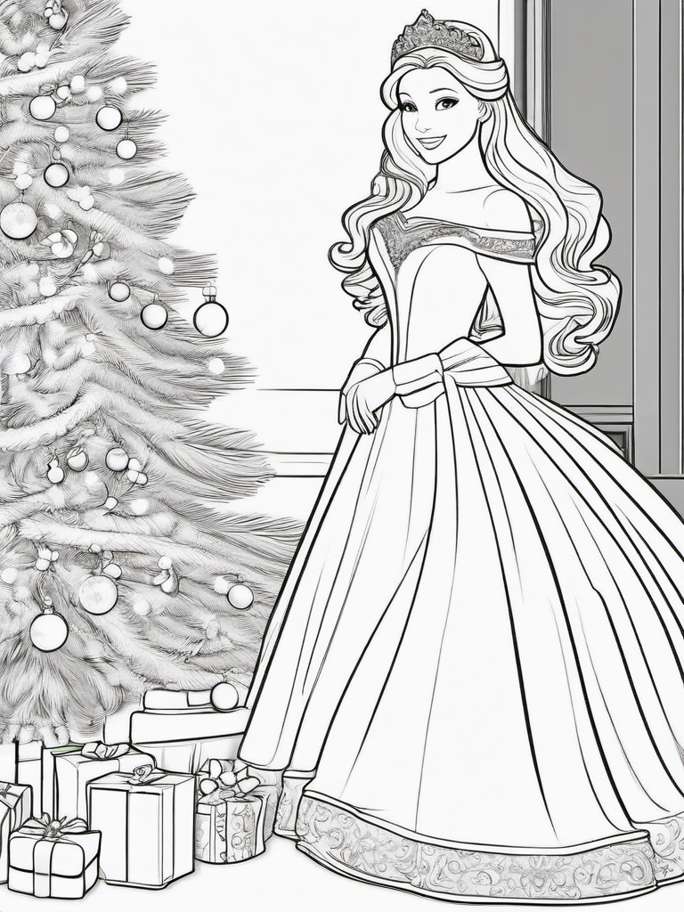 Christmas Princess Coloring Page  outling,coloring pages,black and whit