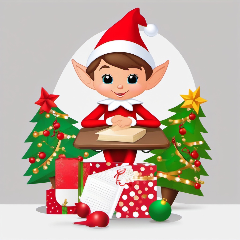 Elf on the Shelf Clipart,Designing a whimsical Elf on the Shelf-themed greeting card with Elf on the Shelf clipart  simple, 2d flat