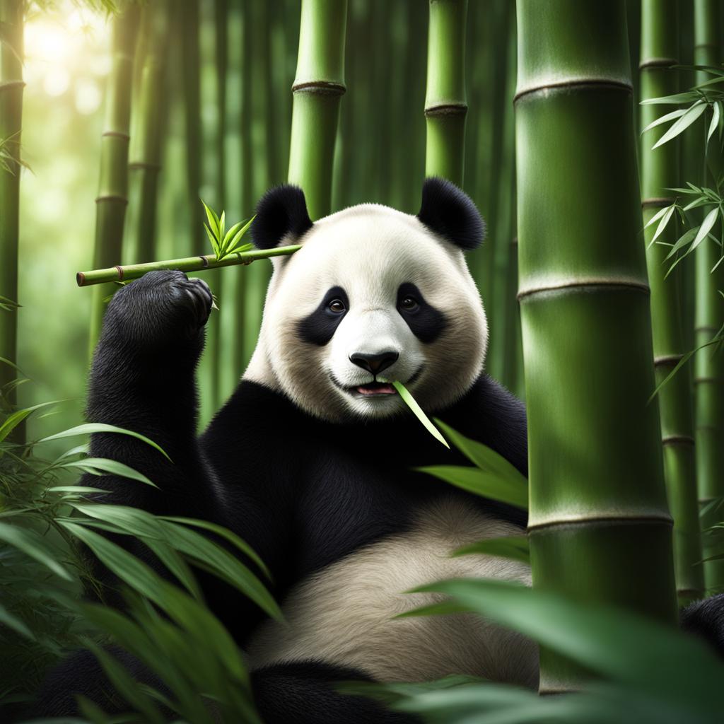 panda munching on bamboo in a lush bamboo forest 8k ultrarealistic cinematic 