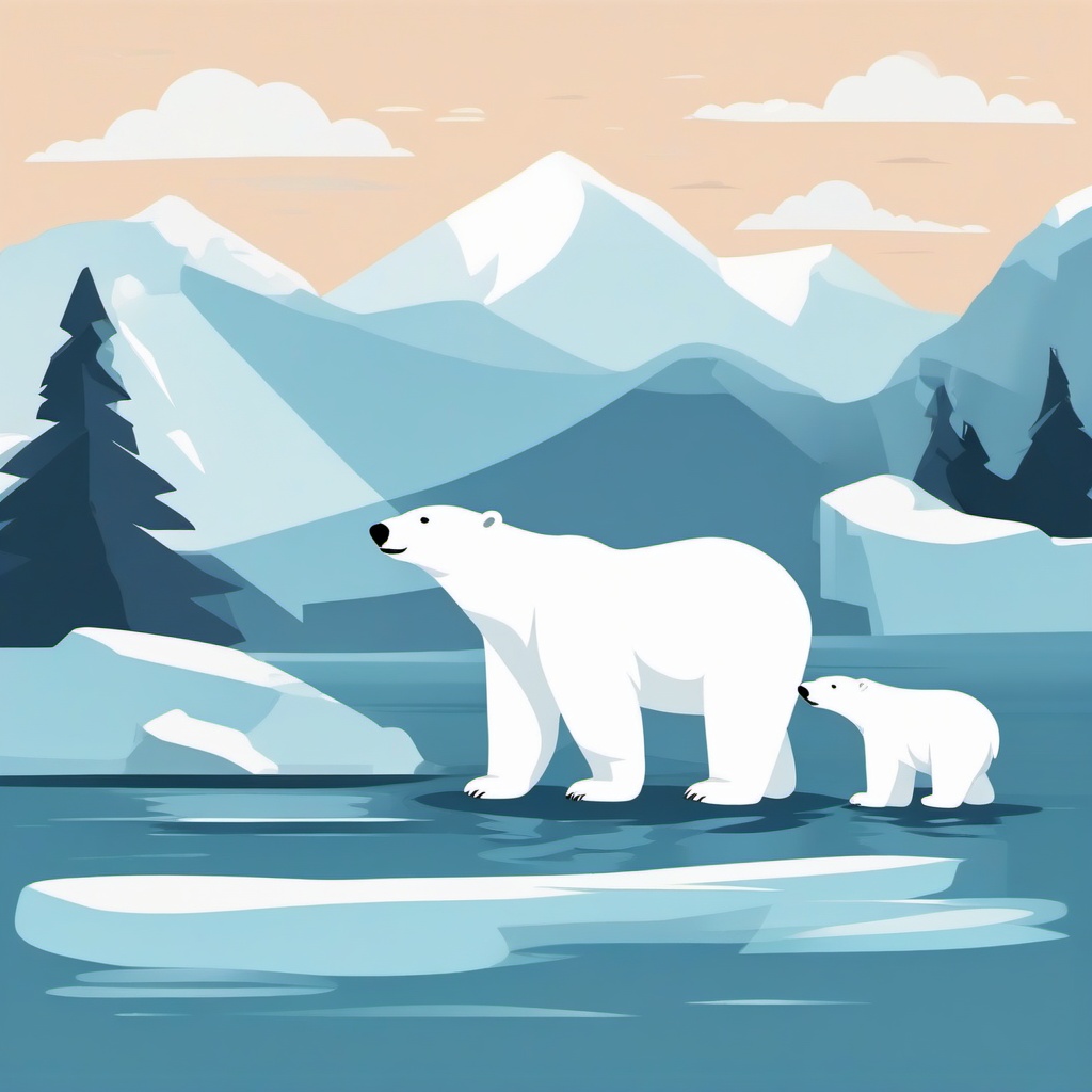 Polar Bear Family Clip Art - Polar bear family on the ice,  color vector clipart, minimal style