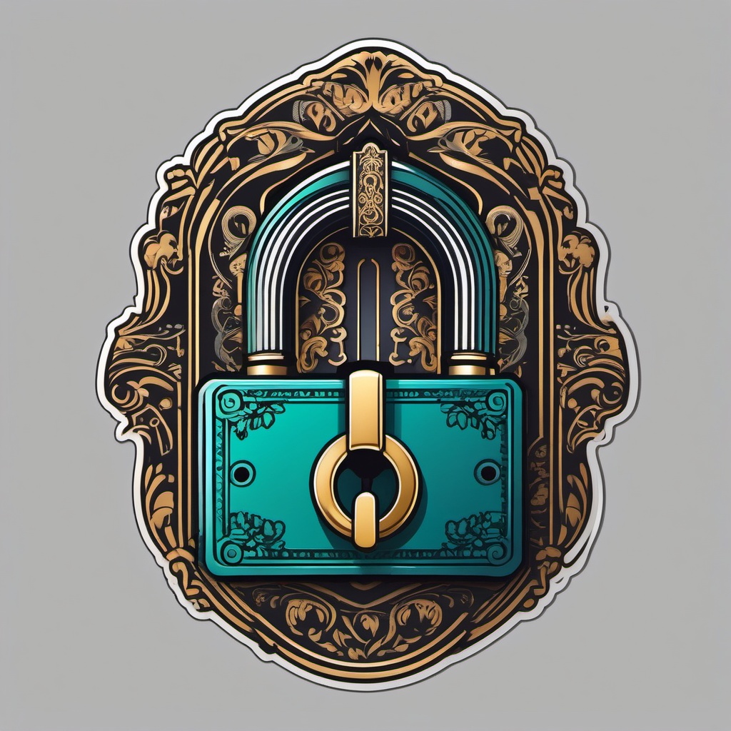 Lock and Key Sticker - Intricate lock and key design, ,vector color sticker art,minimal