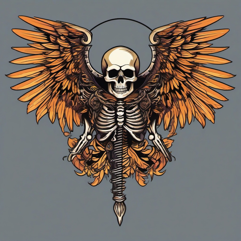 skeleton with wings tattoo  simple vector color tattoo