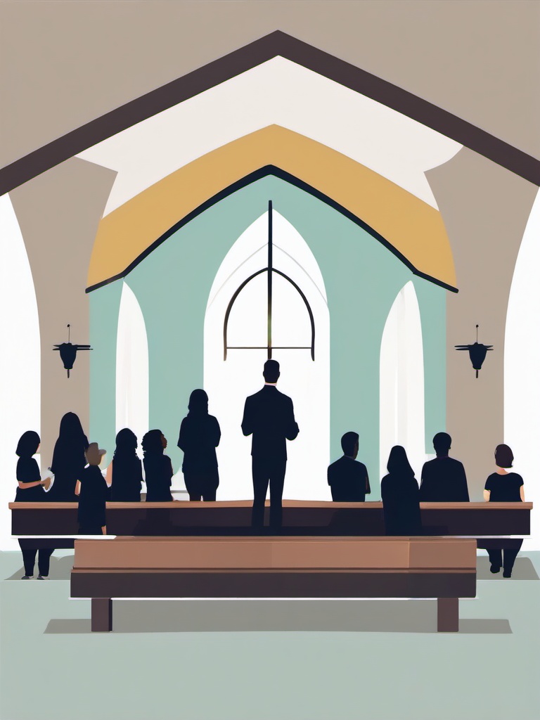 Church clipart - church with a youth group meeting  color,minimalist,vector clipart