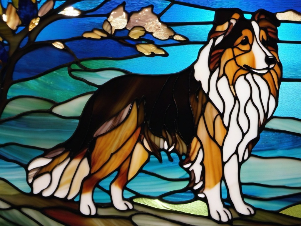 Stained Glass Shetland Sheepdog - Sheltie with flowing fur  