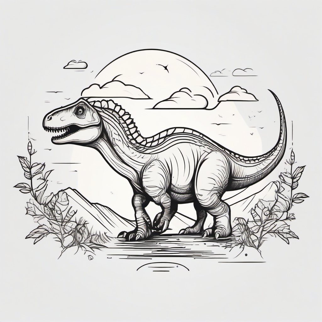 Linework Dinosaur Tattoo - Embrace clean and bold lines with a linework-style dinosaur-themed tattoo.  simple vector color tattoo,minimal,white background