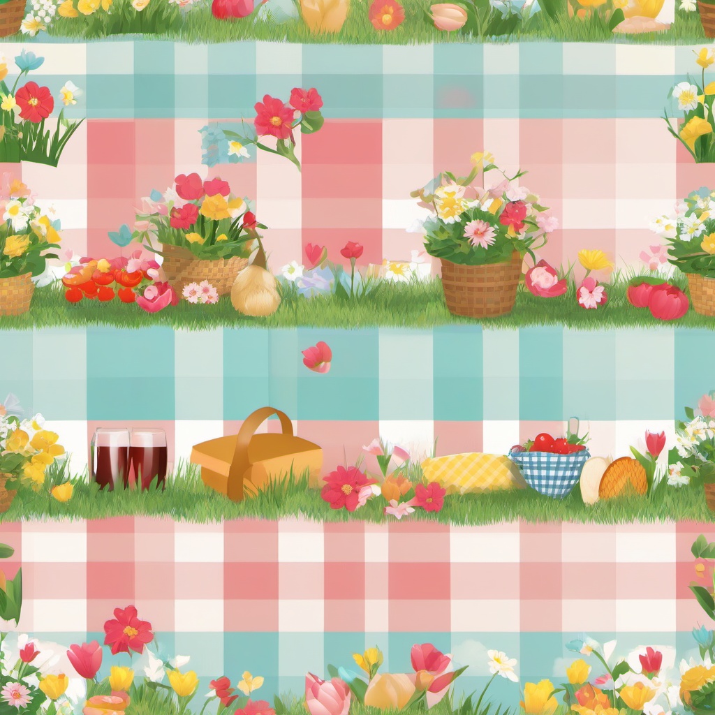 Spring clipart - spring picnic with a checkered blanket  