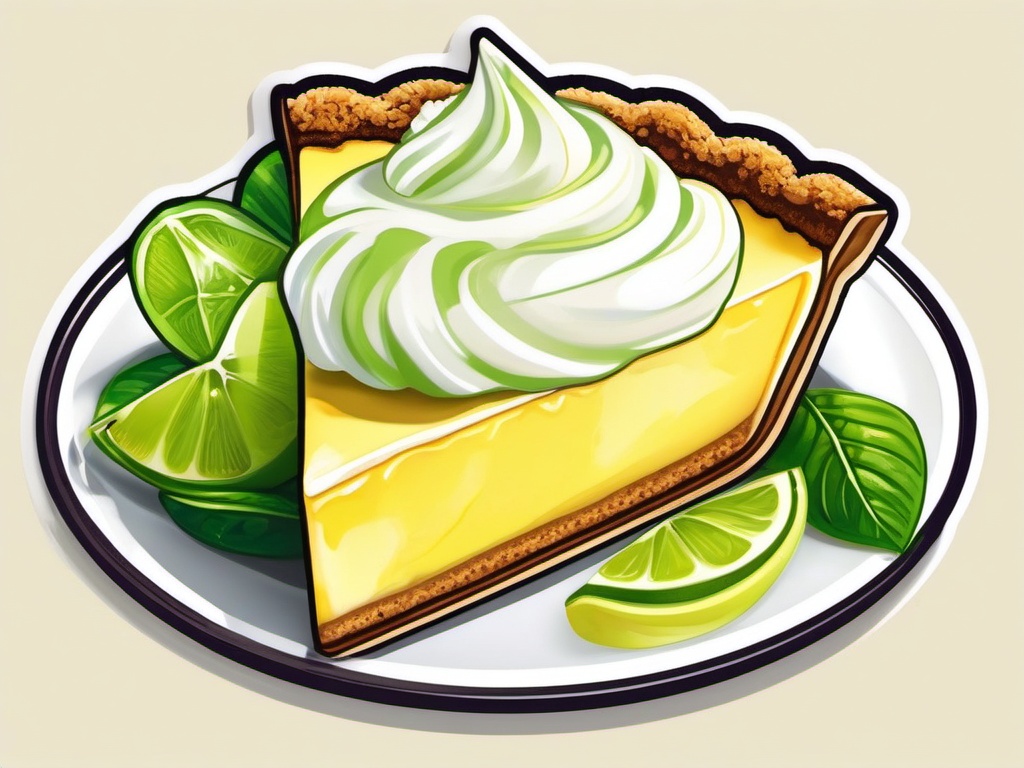 Key Lime Pie Paradise sticker- Tangy and citrusy key lime filling in a buttery graham cracker crust, topped with a dollop of whipped cream. A Floridian classic that's both refreshing and satisfying., , color sticker vector art