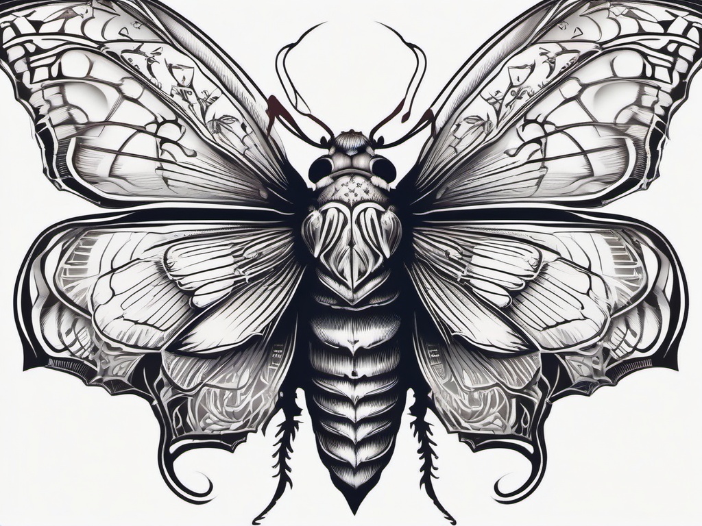 Death Moth Skull Tattoo - Infuse edgy and symbolic elements with a tattoo featuring a Death moth alongside a skull.  simple vector color tattoo, minimal, white background