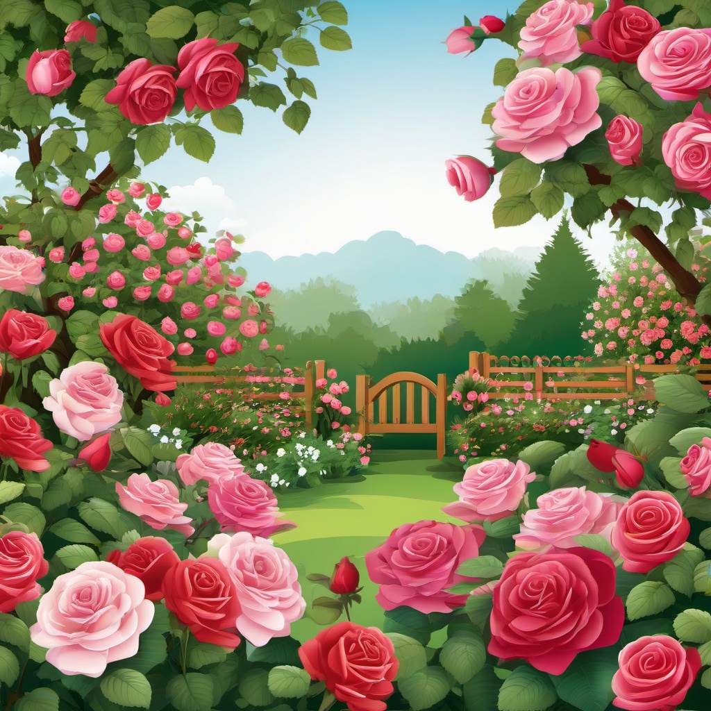 Garden clipart - rose garden in full bloom  clipart