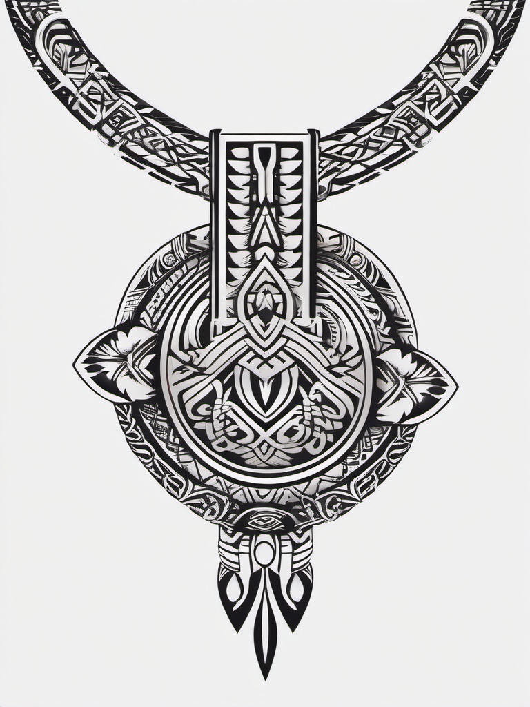 Polynesian Necklace Tattoo - Symbolize unity and connection with a tattoo featuring a Polynesian-inspired necklace design.  simple vector color tattoo,minmal,white background