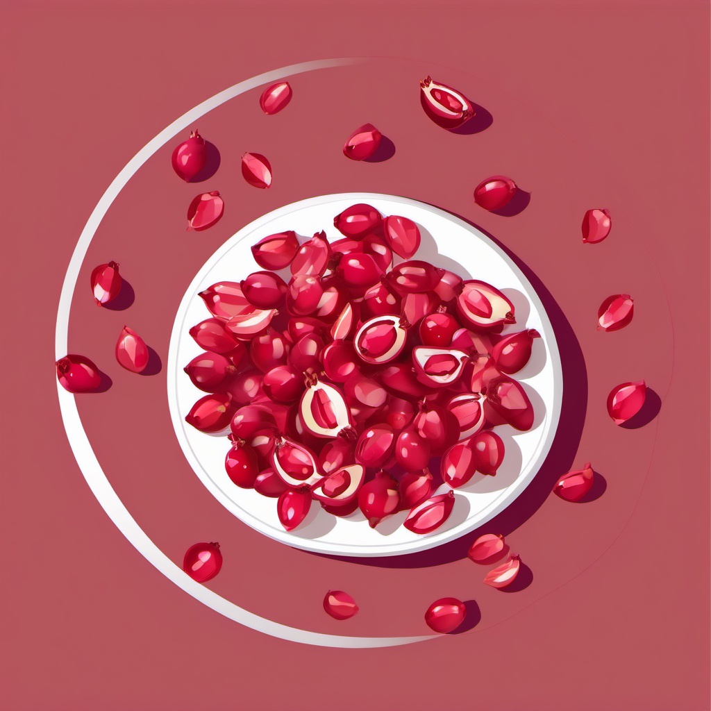 Pomegranate Seeds Clipart - Pomegranate seeds scattered on a plate.  color vector clipart, minimal style