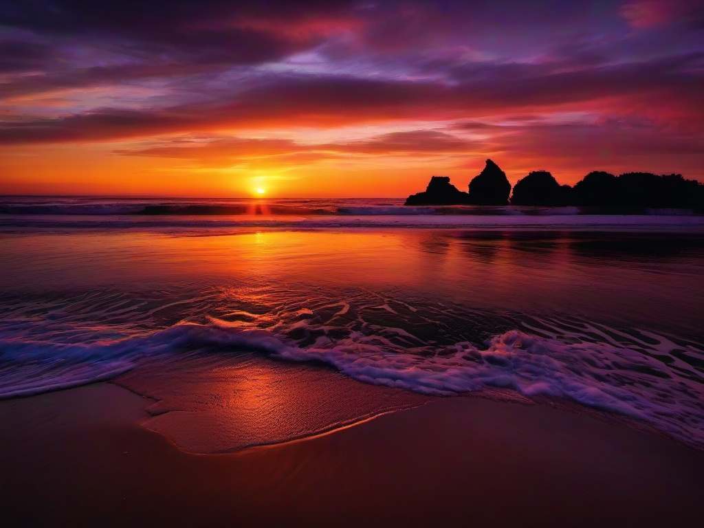 Sunset At Beach Wallpaper - Dramatic sunset at the beach.  background wallpaper