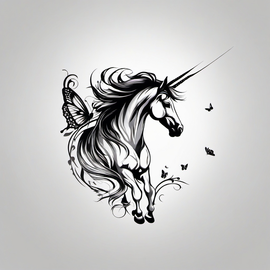 horse butterfly tattoo  simple tattoo,minimalist,white background