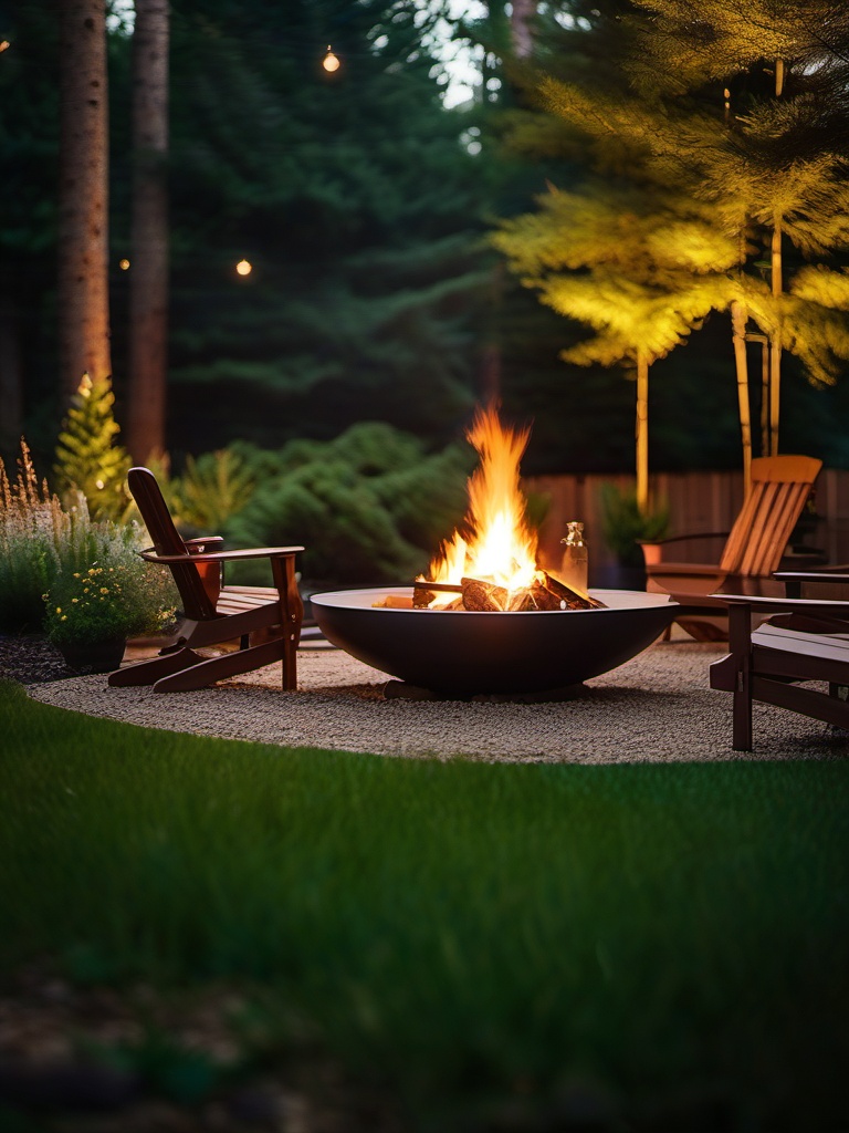 Woodland Backyard Retreat - Woodland backyard retreat with a wood-burning fire pit and forest-like landscaping. realistic, professional photography, bokeh, natural lighting, canon lens, shot on dslr 64 megapixels sharp focus