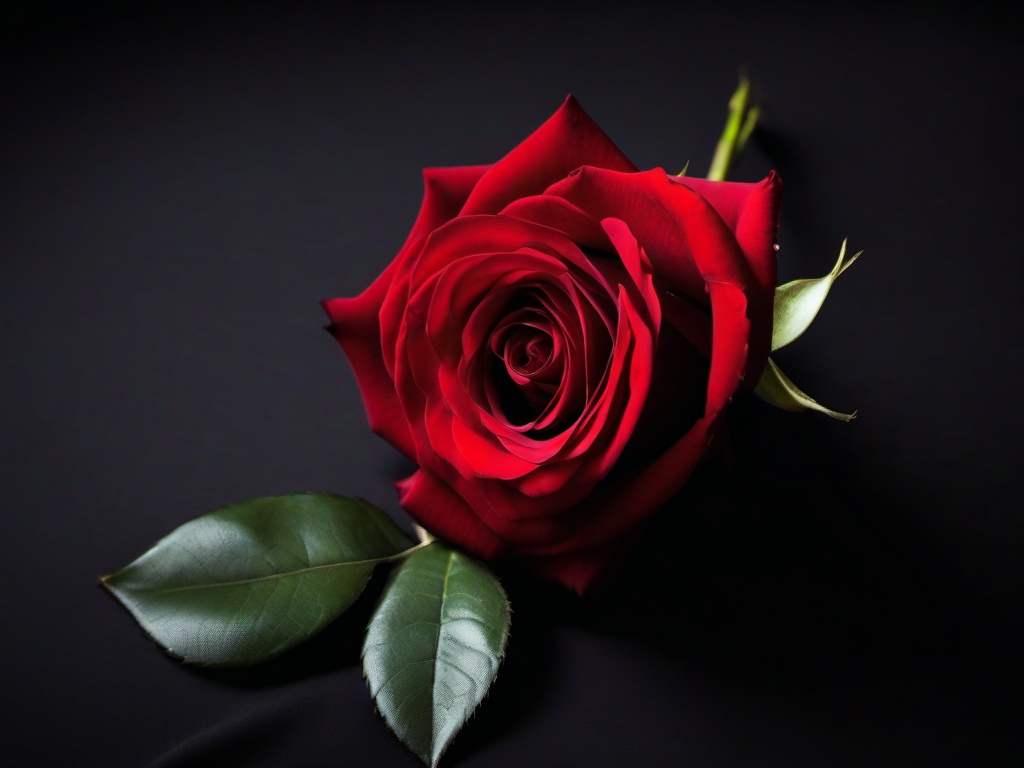 Red Rose On A Black Background-Dark black background with a single red rose lying down, creating a romantic feel  background wallpaper