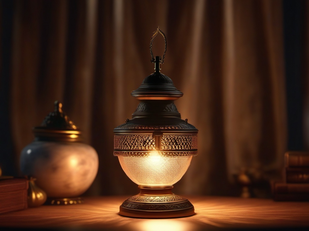 Antique lamp sparks to life, revealing a genie ready to grant wishes.  8k, hyper realistic, cinematic