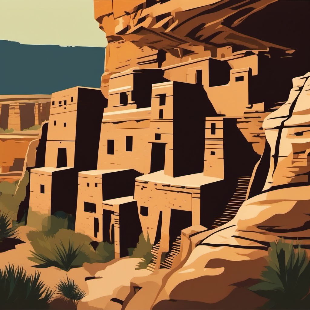 Mesa Verde sticker- Ancient cliff dwellings in Colorado, , sticker vector art, minimalist design