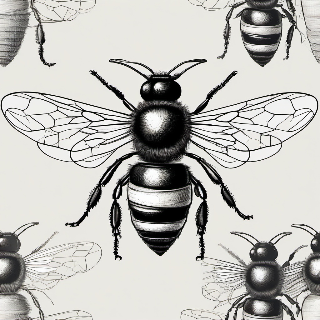 drawing of a bee anatomy  minimal rough sketch scribbles,doodles,black and white