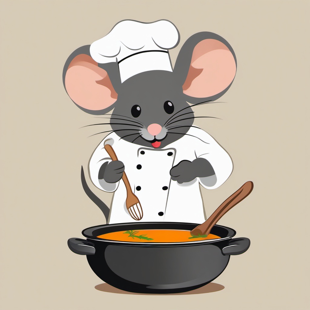 Mouse clipart - mouse chef stirring a pot of soup  color,minimalist,vector clipart