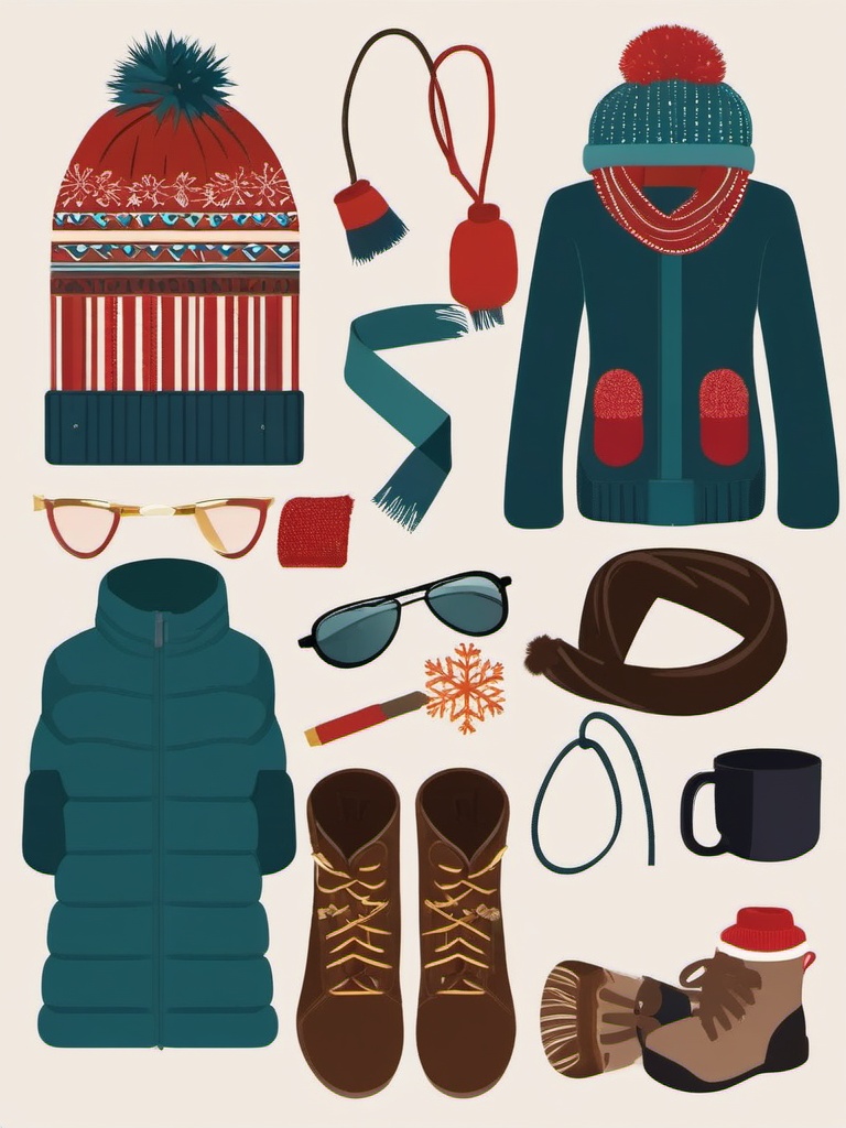 Winter Accessories clipart - Assortment of winter accessories, ,vector color clipart,minimal