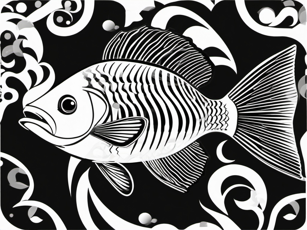 Black and White Clipart of Fish,Designing a monochrome marine life mural with black and white clipart of fish  simple, 2d flat