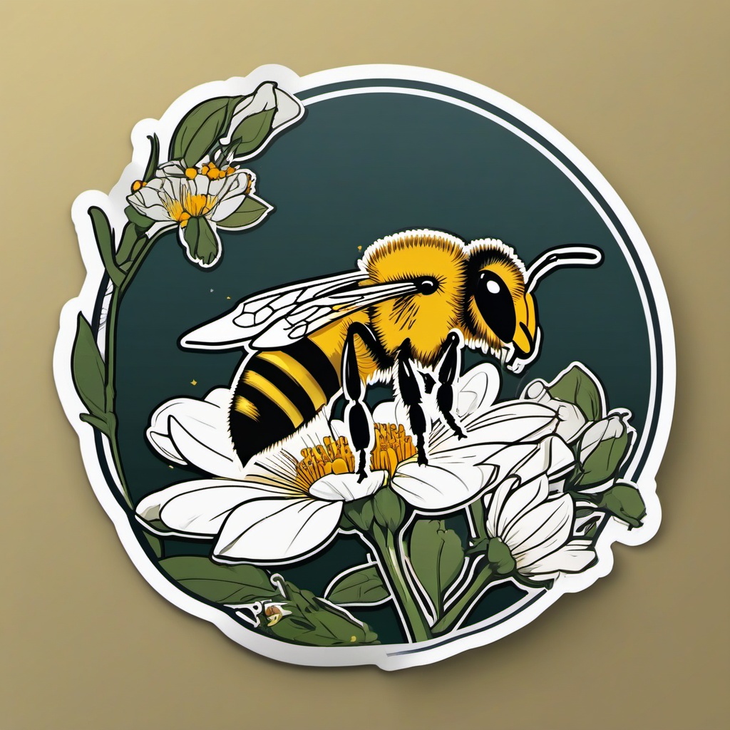 Bee Sticker - A buzzing bee collecting nectar from a flower. ,vector color sticker art,minimal