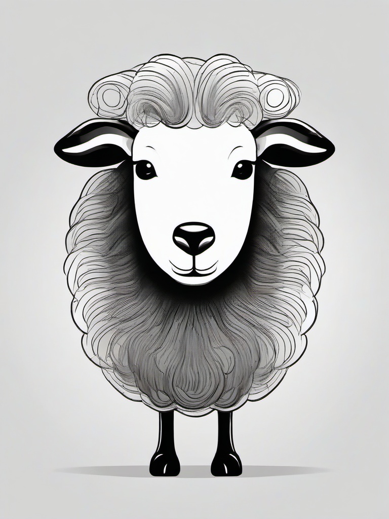 drawing of a sheep in a cartoon style  minimal rough sketch scribbles,doodles,black and white