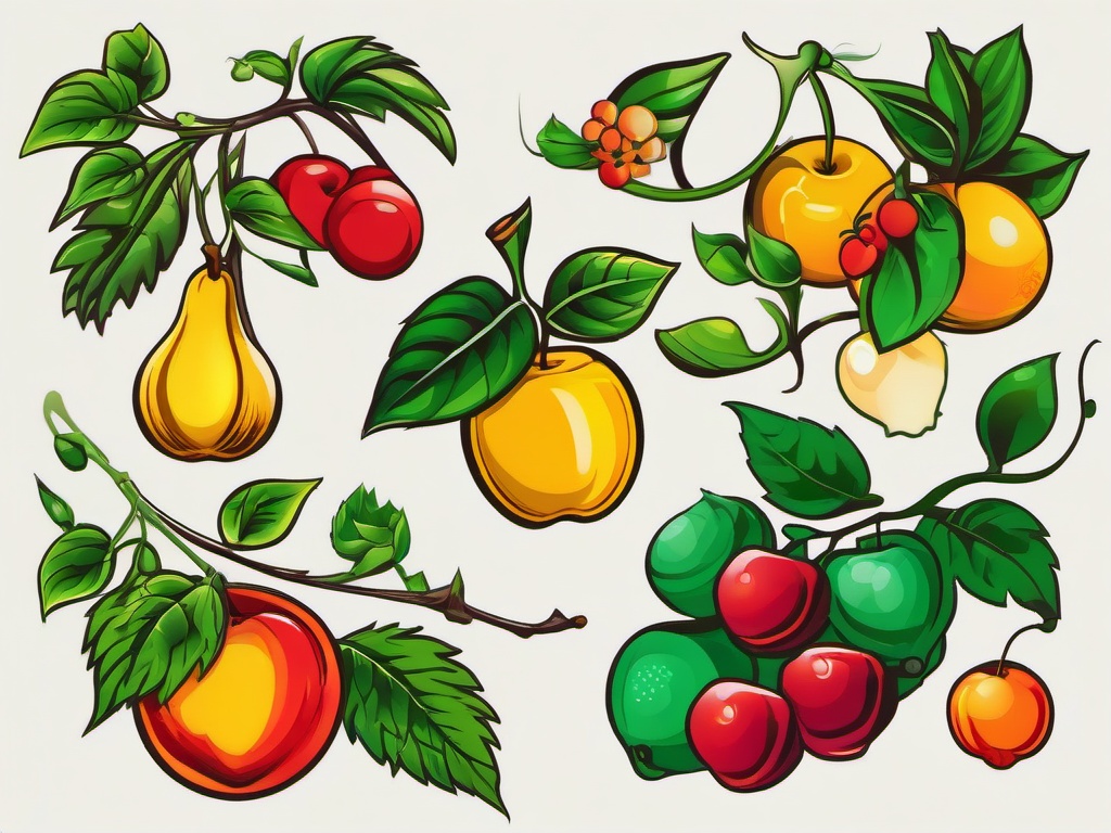 fruit vine tattoos  simple vector color tattoo