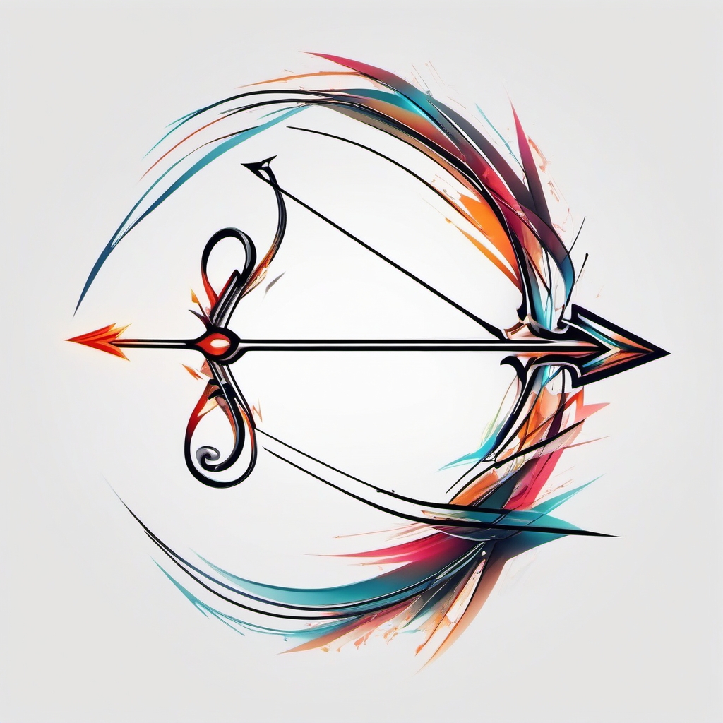 Abstract bow and arrow heartbeat tattoo. Pulse of precision.  color tattoo design, white background