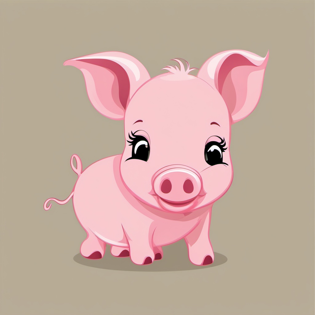 Piglet clipart - Piglet with a curly tail, ,vector color clipart,minimal