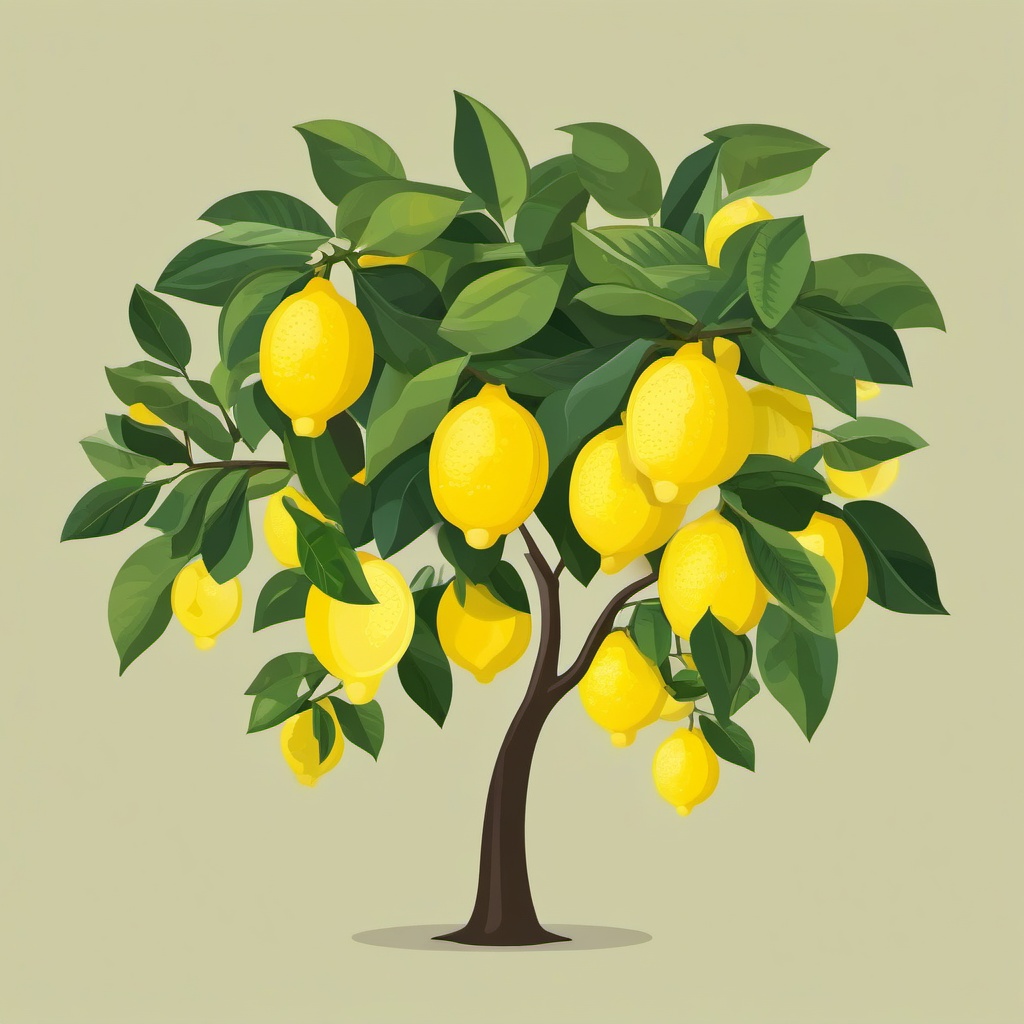 Lemon Tree Clipart - A lemon tree filled with bright yellow lemons.  color vector clipart, minimal style