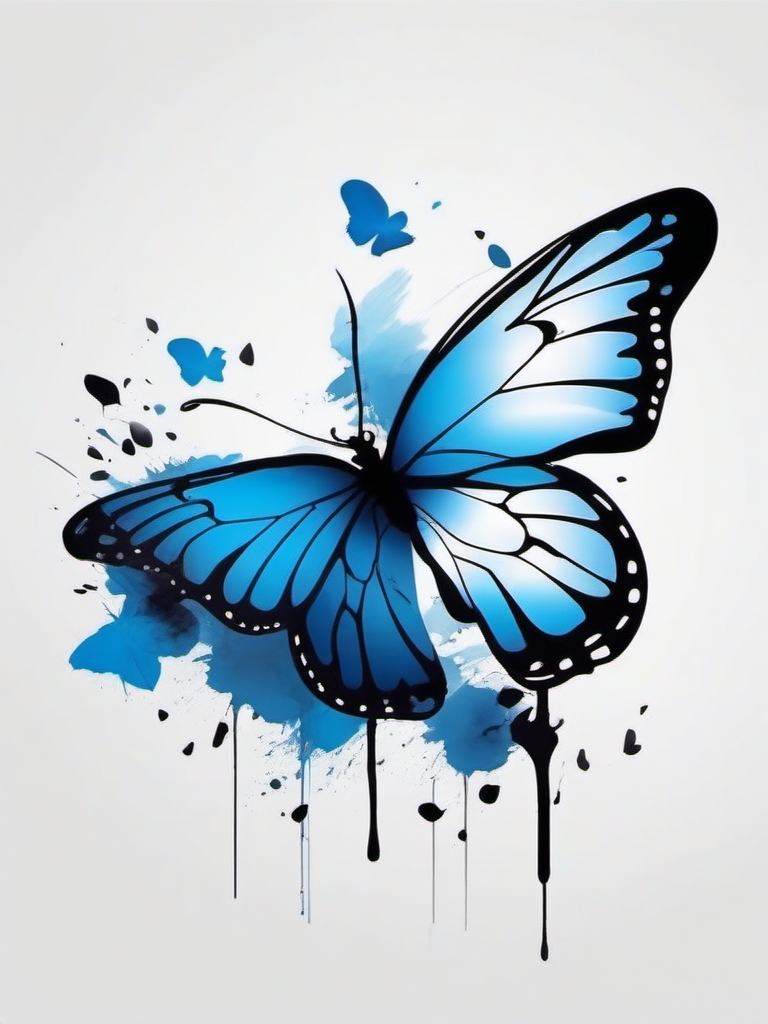 Abstract blue butterfly ink. Minimalist beauty in art.  minimalist black white tattoo style