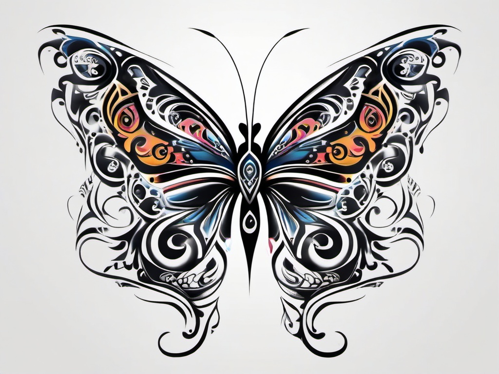 tribal butterfly designs  simple color tattoo, minimal, white background