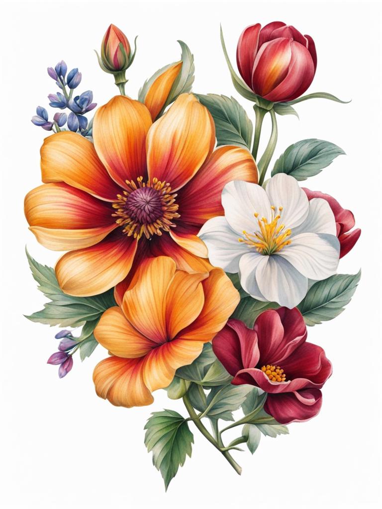 September birth month flower tattoo, Tattoos representing the birth flower for the month of September.  vivid colors, white background, tattoo design