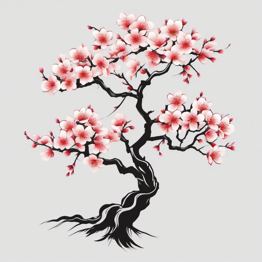 Traditional Japanese Sakura Tattoo - Rooted in tradition, featuring elegant and symbolic sakura blossoms.  simple color tattoo,white background,minimal