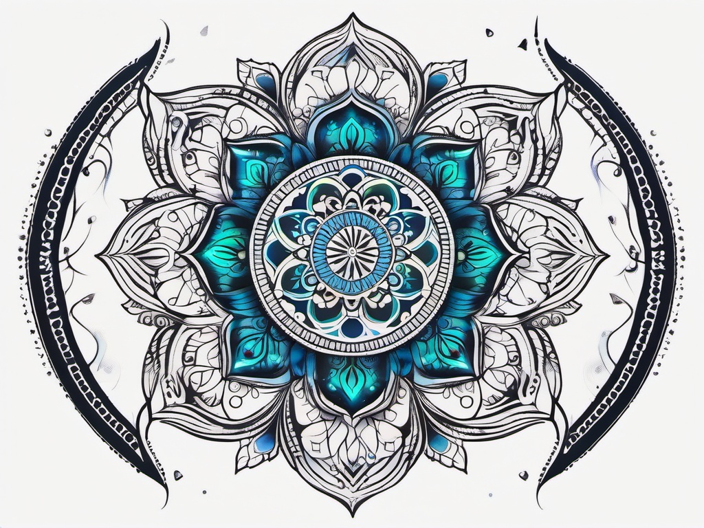 Firefly Mandala - A mandala-inspired tattoo with intricate patterns formed by glowing fireflies.  simple color tattoo,white background